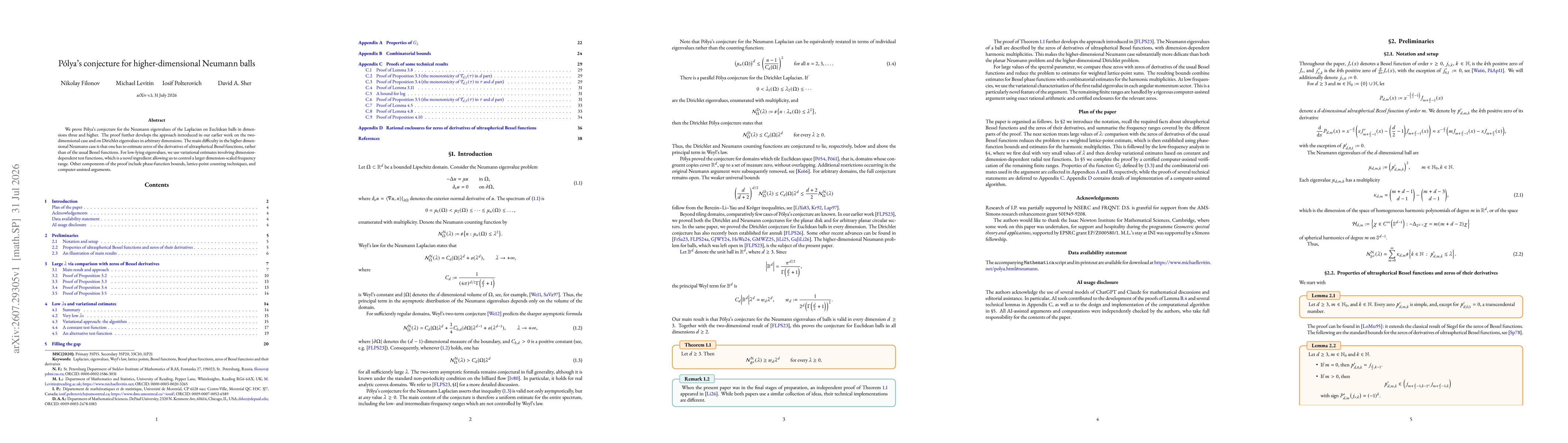 Thumbnail for Pólya's conjecture for higher-dimensional Neumann balls