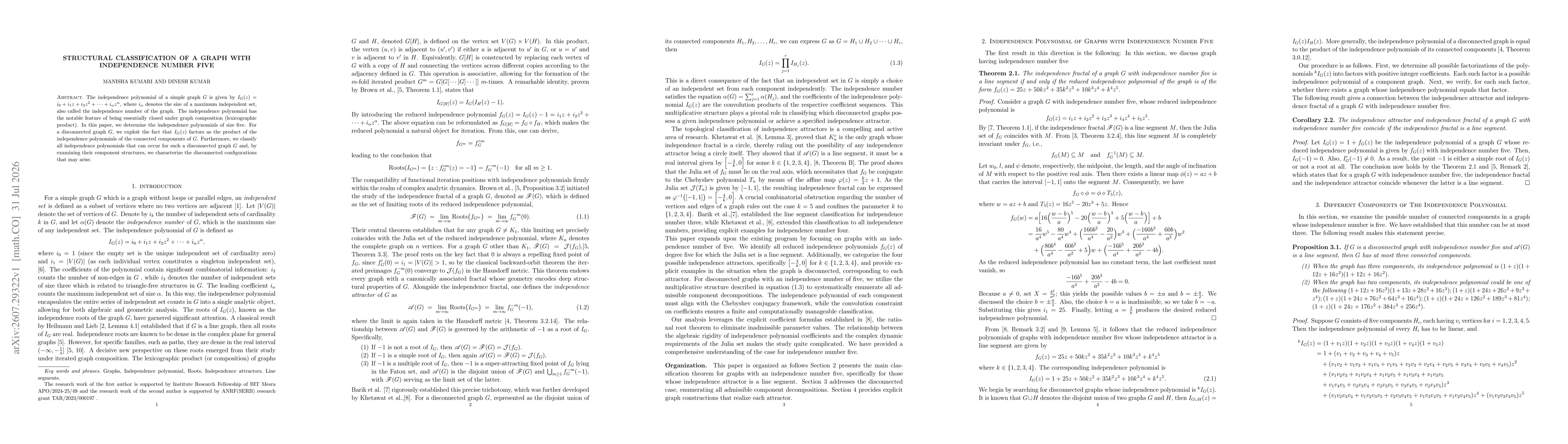 Thumbnail for Structural Classification of a Graph with Independence Number Five