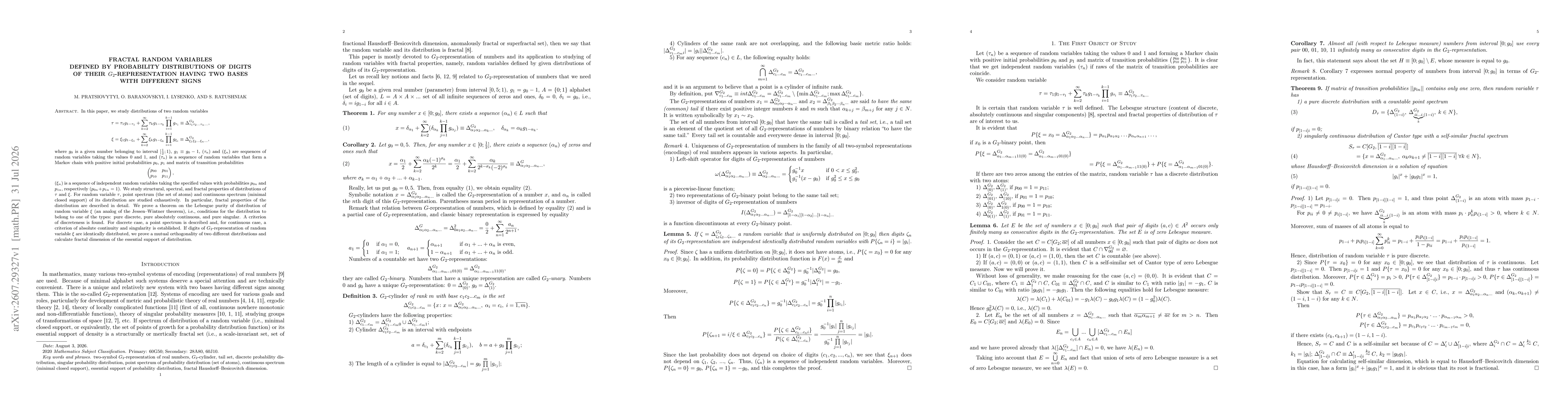 Thumbnail for Fractal random variables defined by probability distributions of digits of their $G_2$-representation having two bases with different signs