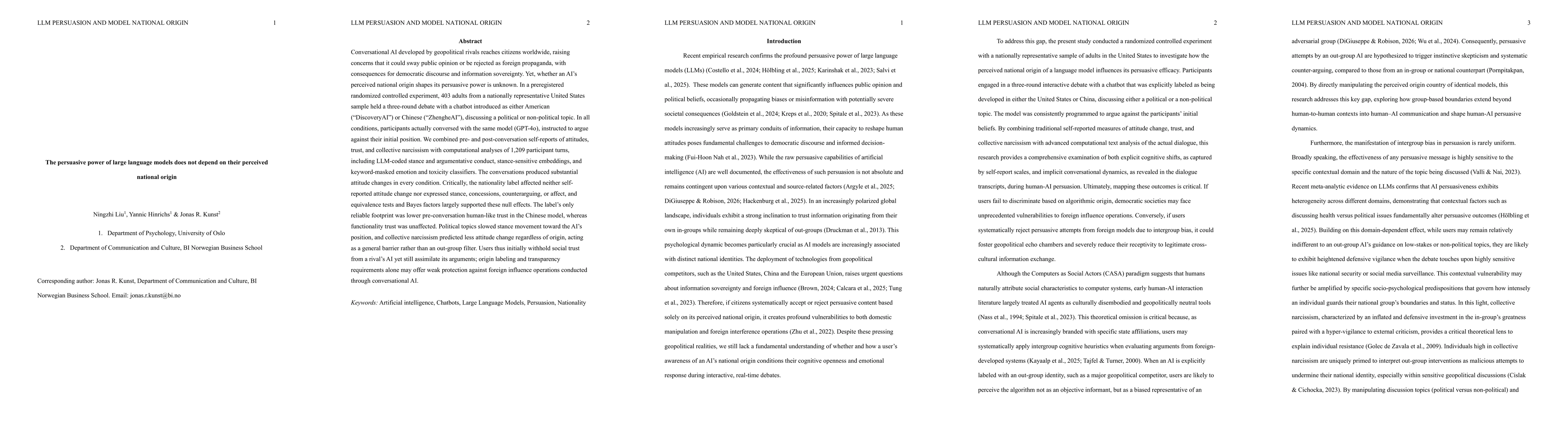 Thumbnail for The persuasive power of large language models does not depend on their perceived national origin