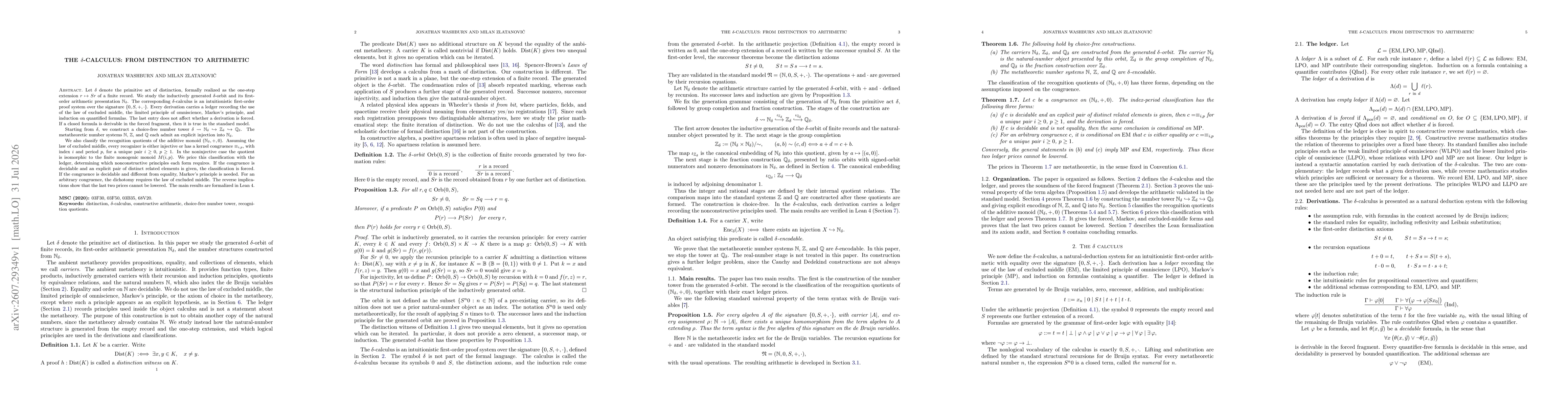 Thumbnail for The $δ$-calculus: from distinction to arithmetic