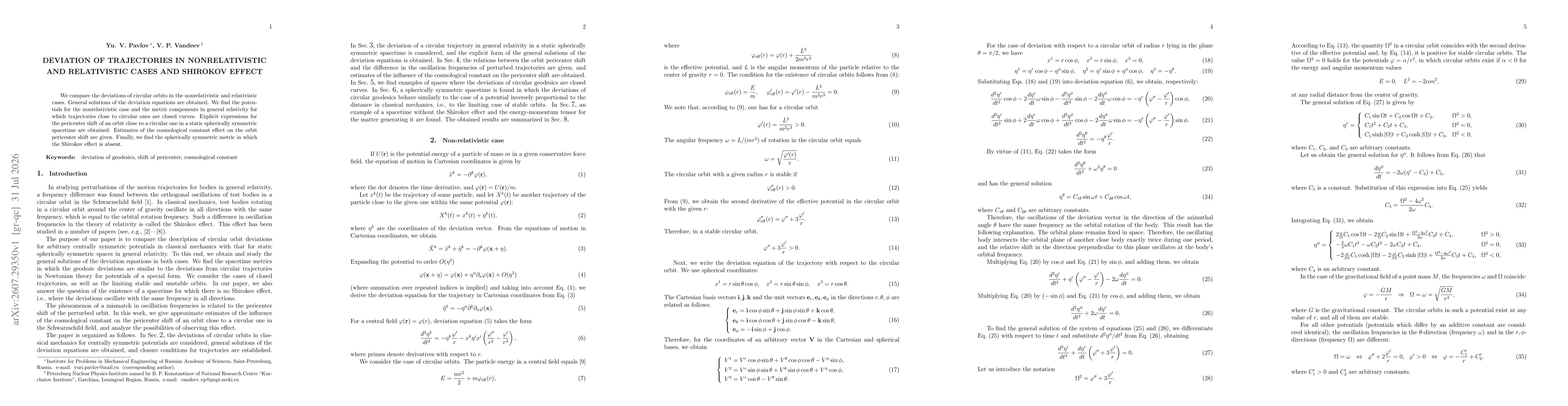Thumbnail for Deviation of trajectories in nonrelativistic and relativistic cases and Shirokov effect