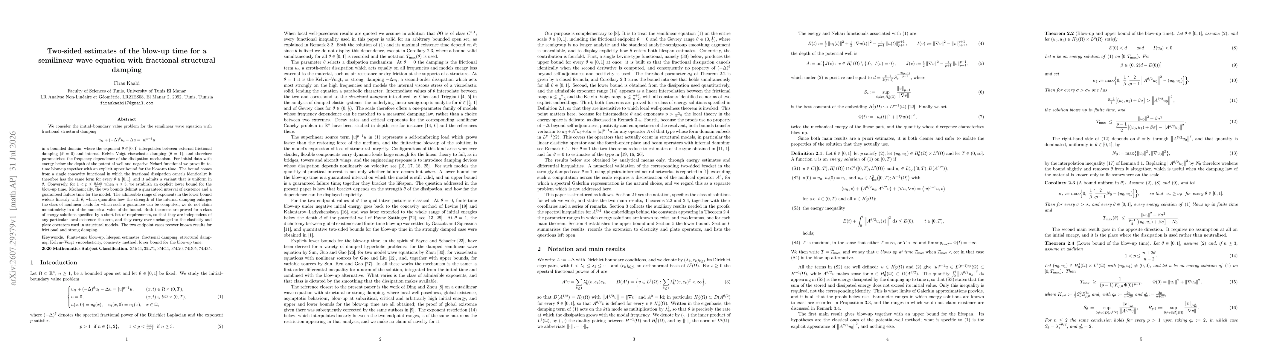 Thumbnail for Two-sided estimates of the blow-up time for a semilinear wave equation with fractional structural damping