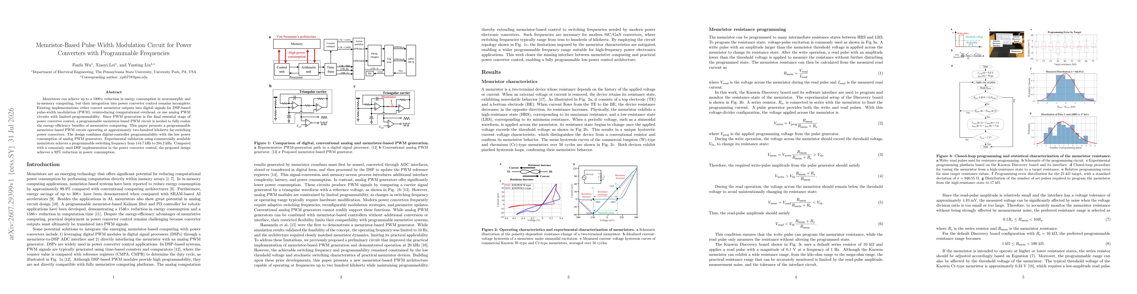 Thumbnail for Memristor-Based Pulse Width Modulation Circuit for Power Converters with Programmable Frequencies
