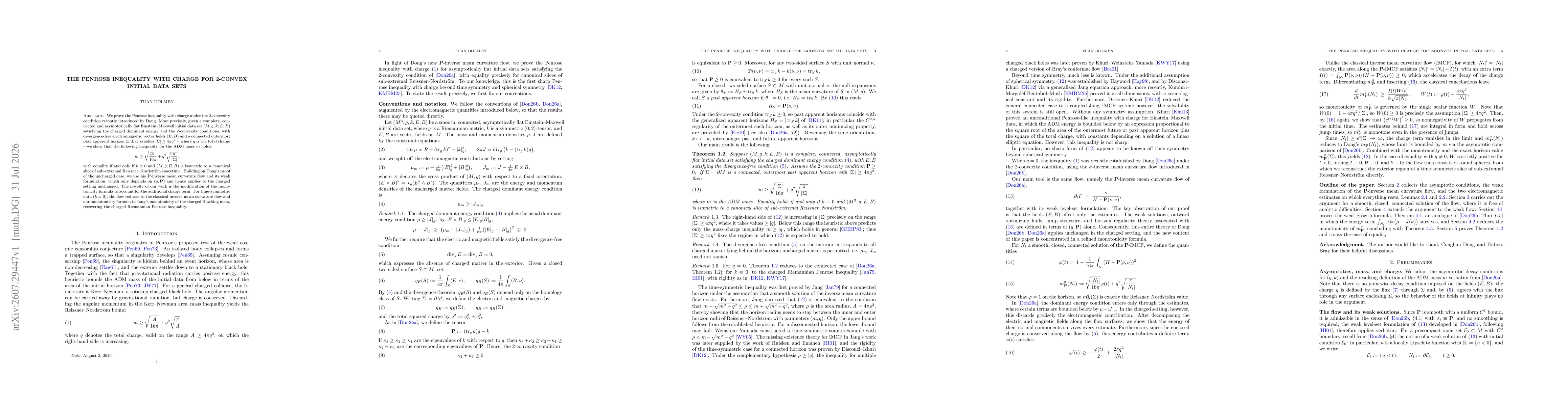 Thumbnail for The Penrose inequality with charge for 2-convex initial data sets
