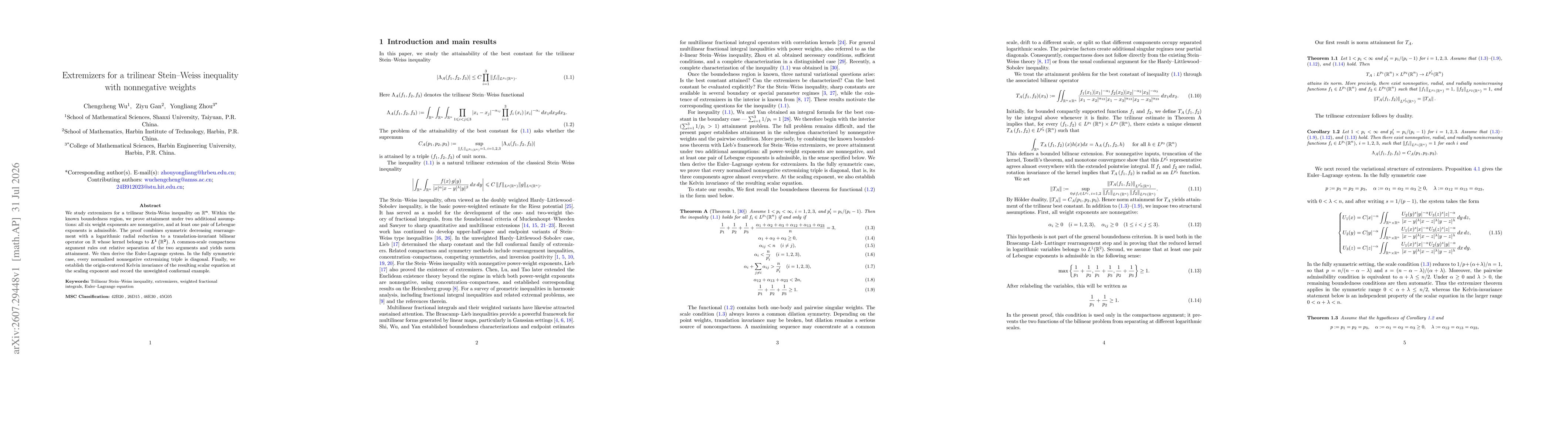 Thumbnail for Extremizers for a trilinear Stein-Weiss inequality with nonnegative weights