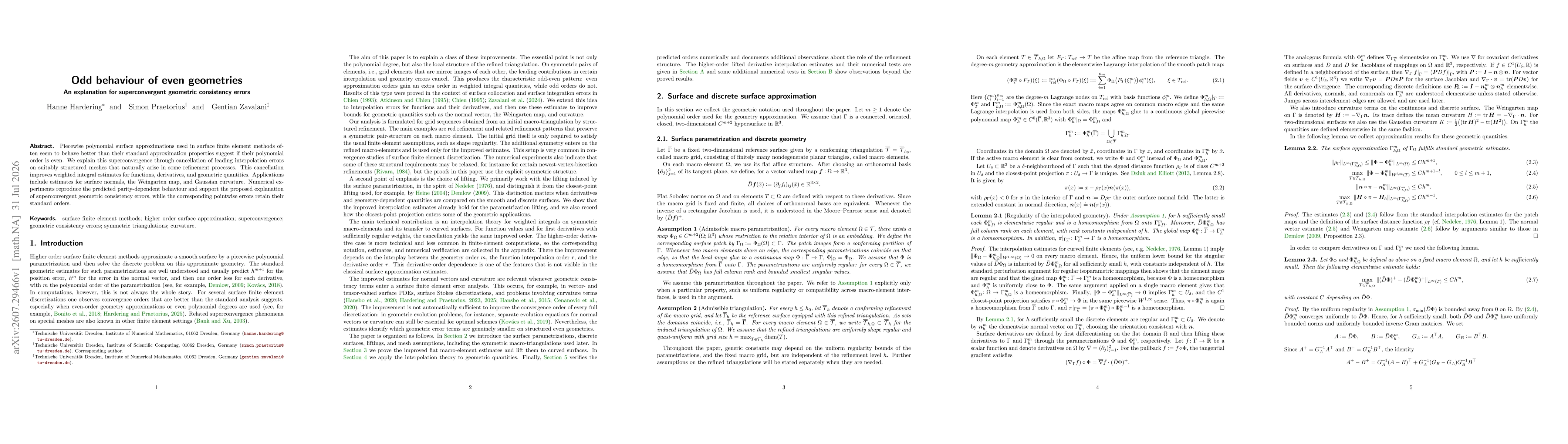 Thumbnail for Odd behaviour of even geometries: an explanation for superconvergent geometric consistency errors