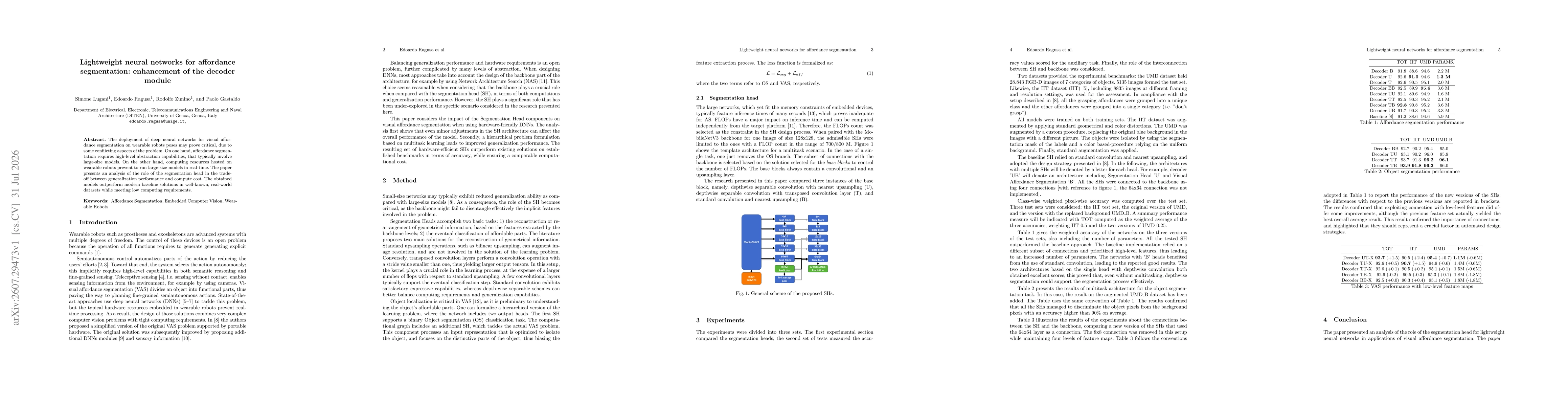 Thumbnail for Lightweight Neural Networks for Affordance Segmentation: Enhancement of the Decoder Module