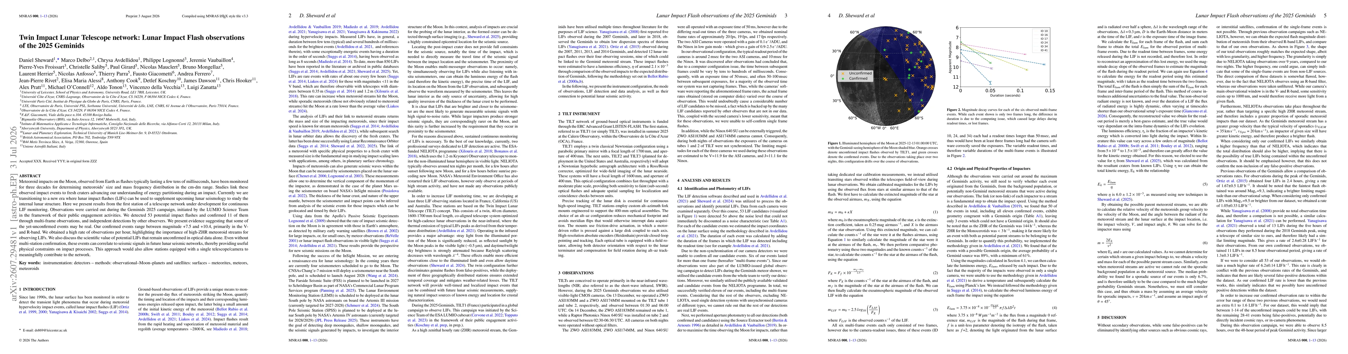 Thumbnail for Twin Impact Lunar Telescope network: Lunar Impact Flash observations of the 2025 Geminids