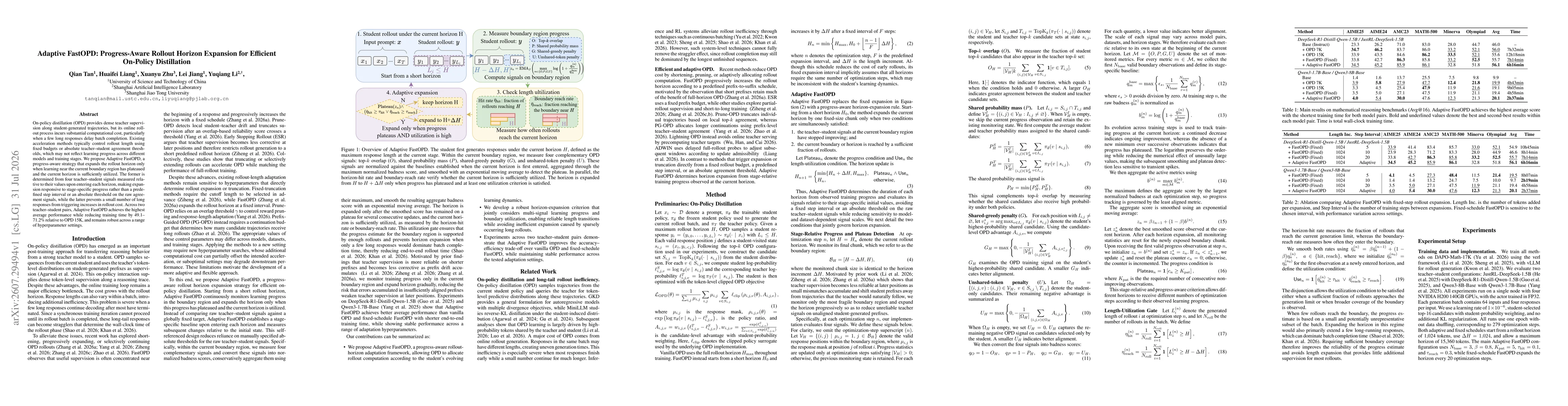 Thumbnail for Adaptive FastOPD: Progress-Aware Rollout Horizon Expansion for Efficient On-Policy Distillation