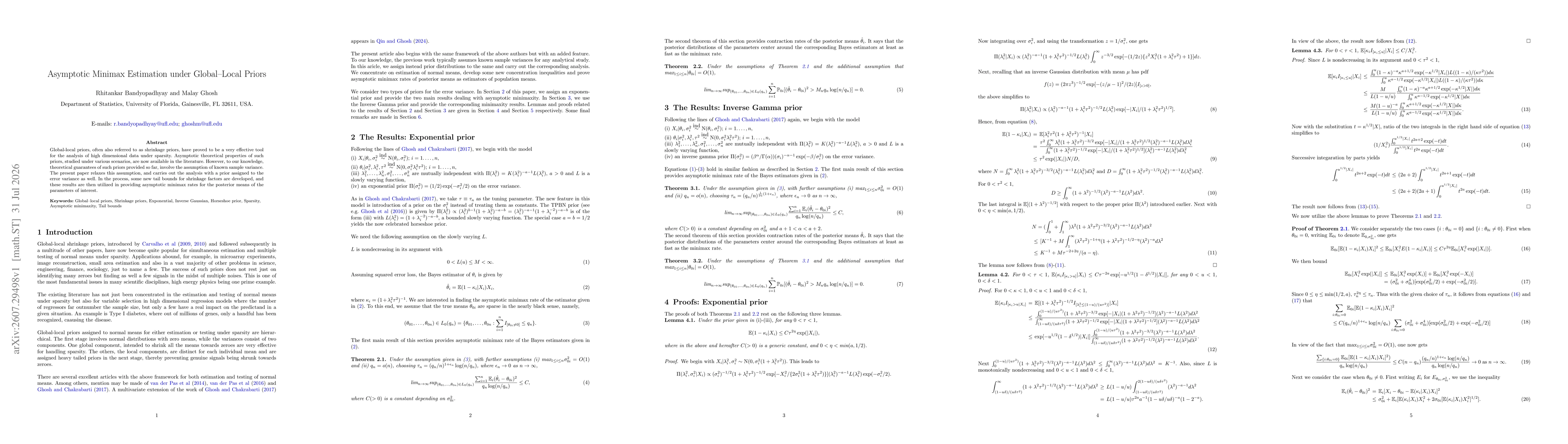 Thumbnail for Asymptotic Minimax Estimation under Global-Local Priors