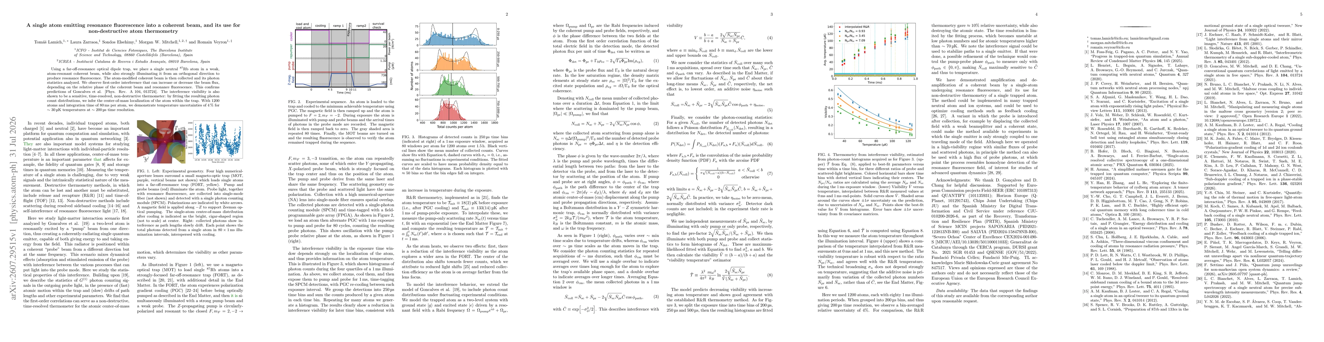 Thumbnail for A single atom emitting resonance fluorescence into a coherent beam, and its use for non-destructive atom thermometry