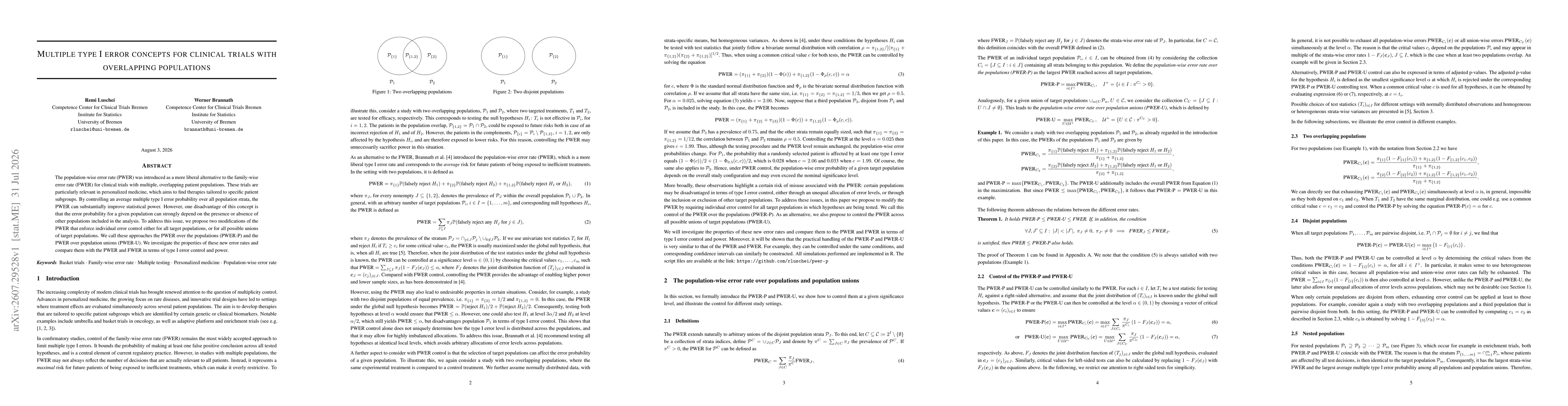 Thumbnail for Multiple type I error concepts for clinical trials with overlapping populations