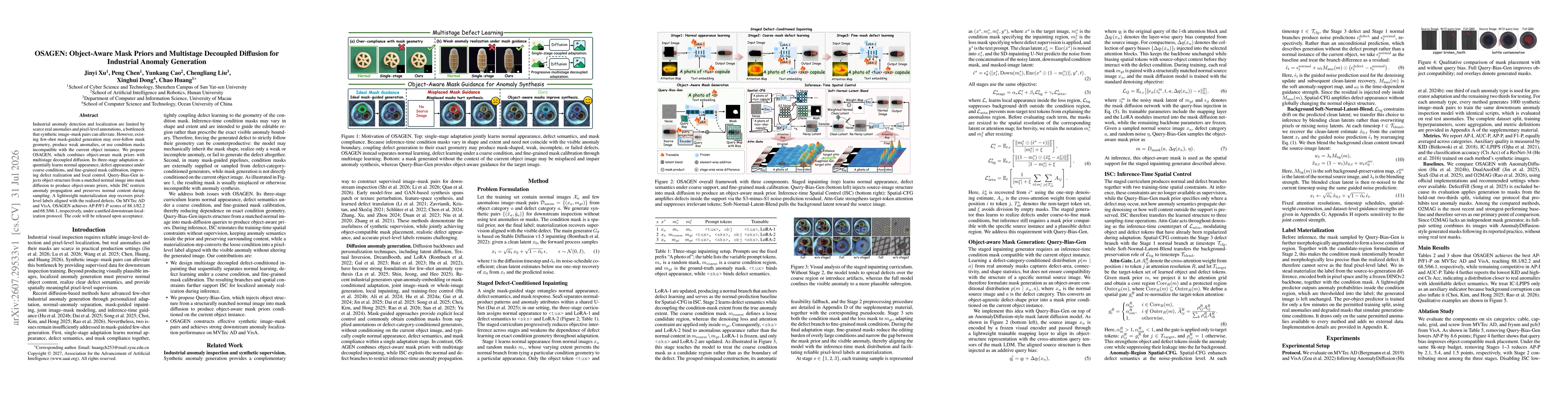 Thumbnail for OSAGEN: Object-Aware Mask Priors and Multistage Decoupled Diffusion for Industrial Anomaly Generation