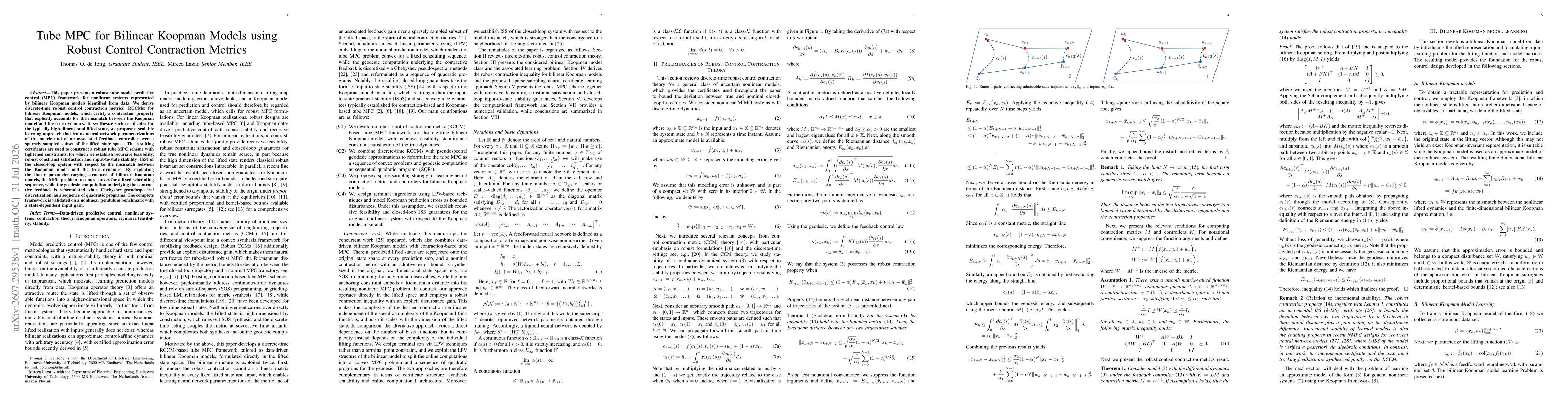 Thumbnail for Tube MPC for Bilinear Koopman Models using Robust Control Contraction Metrics