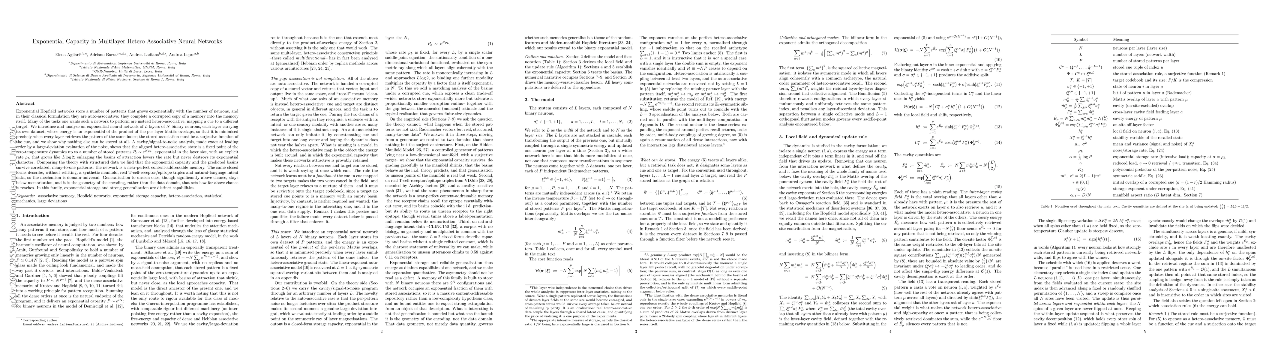 Thumbnail for Exponential Capacity in Multilayer Hetero-Associative Neural Networks