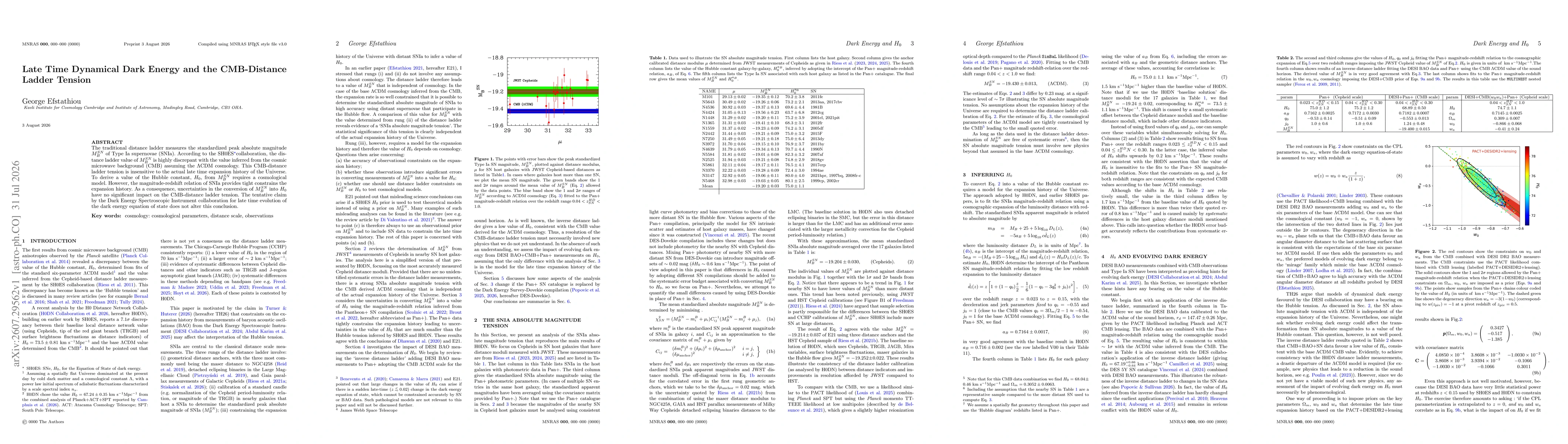 Thumbnail for Late Time Dynamical Dark Energy and the CMB-Distance Ladder Tension
