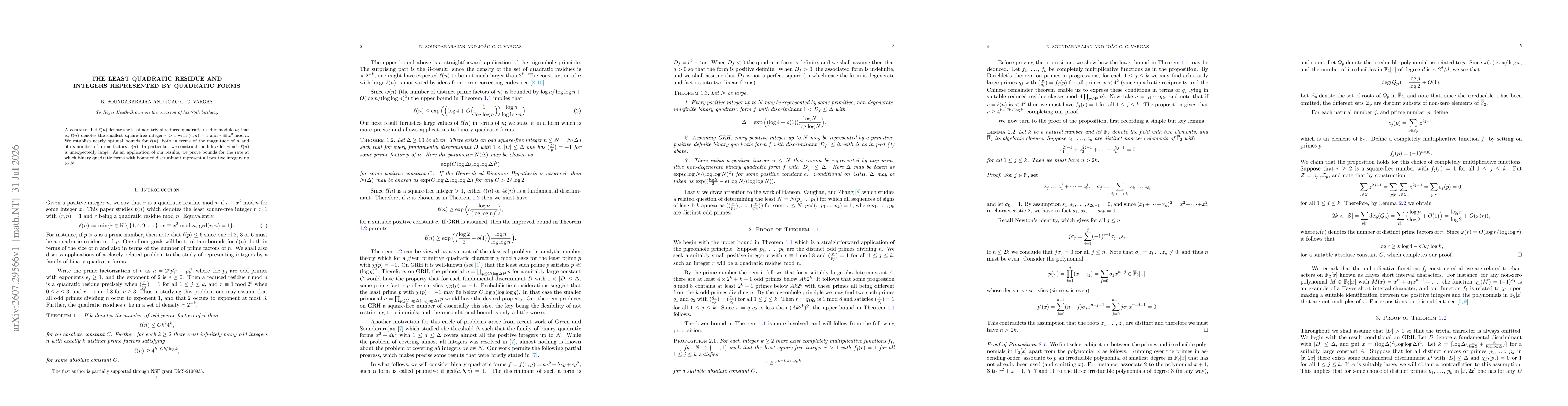 Thumbnail for The least quadratic residue and integers represented by quadratic forms