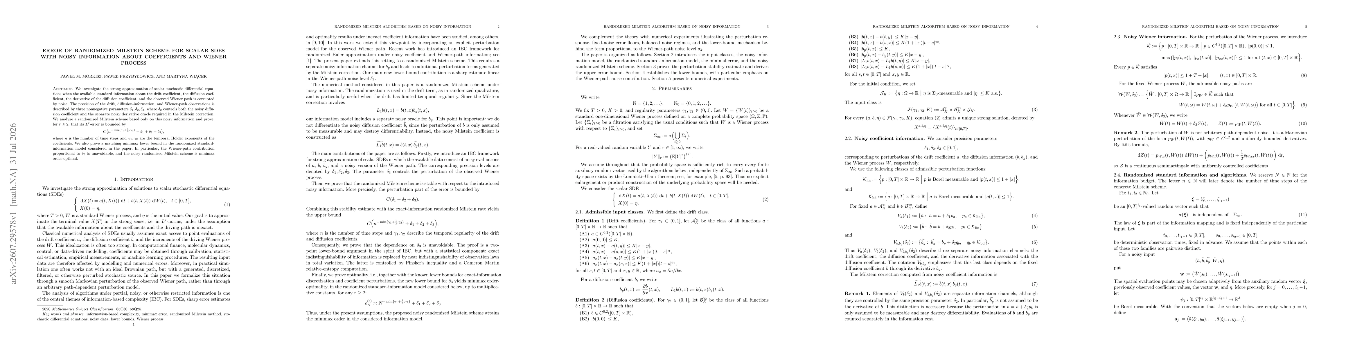 Thumbnail for Error of randomized Milstein scheme for scalar SDEs with noisy information about coefficients and Wiener process