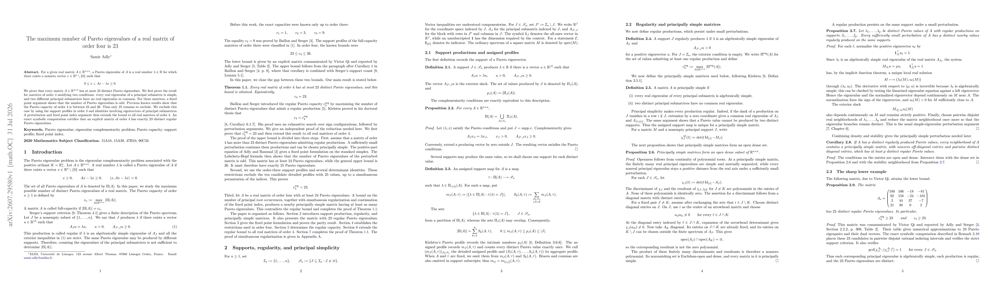 Thumbnail for The maximum number of Pareto eigenvalues of a real matrix of order four is 23