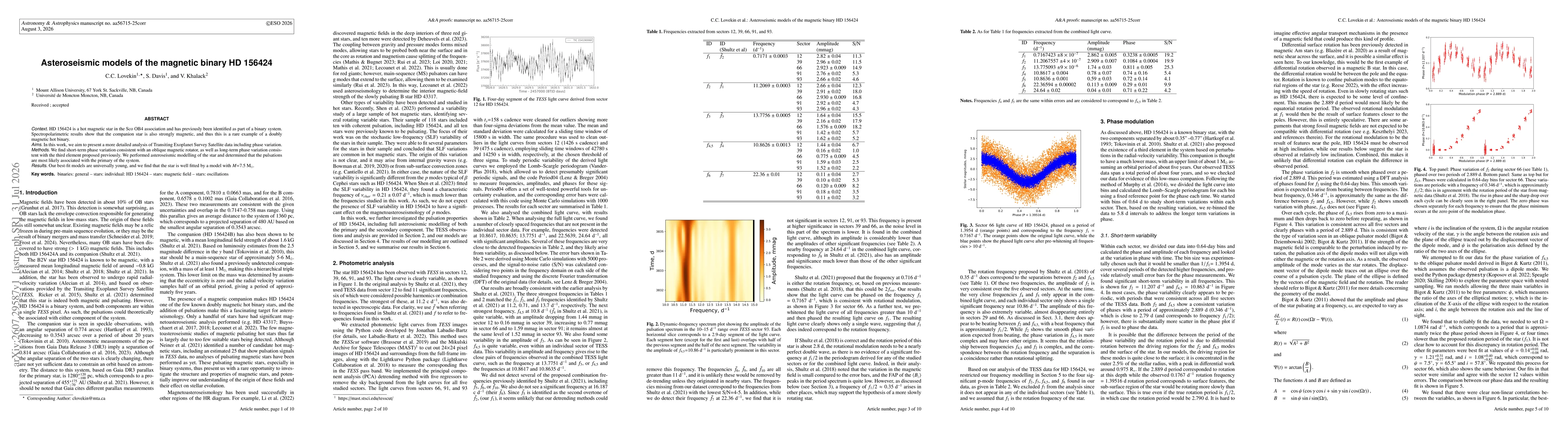 Thumbnail for Asteroseismic models of the magnetic binary HD 156424