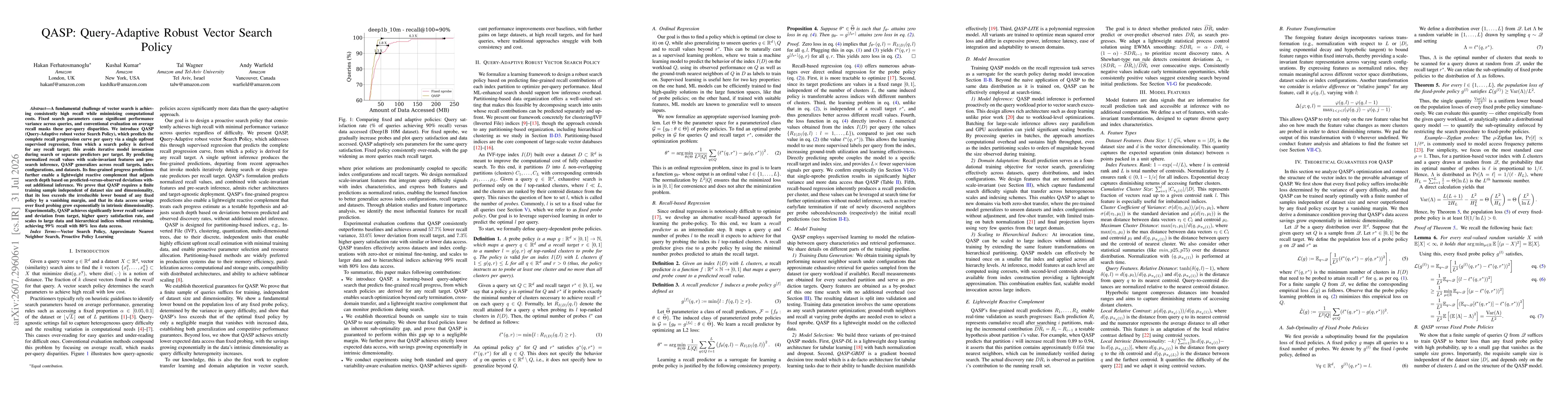 Thumbnail for QASP: Query-Adaptive Robust Vector Search Policy