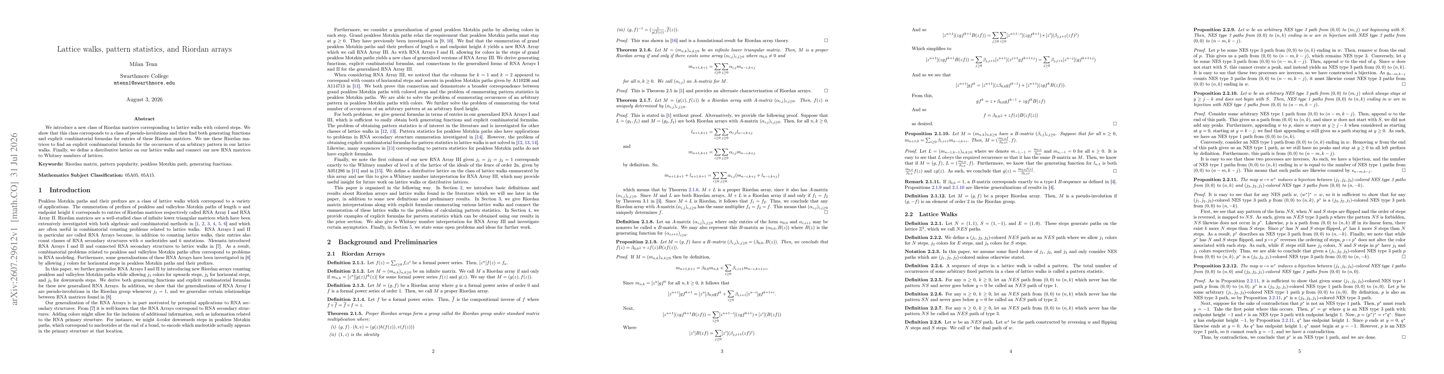 Thumbnail for Lattice walks, pattern statistics, and Riordan arrays