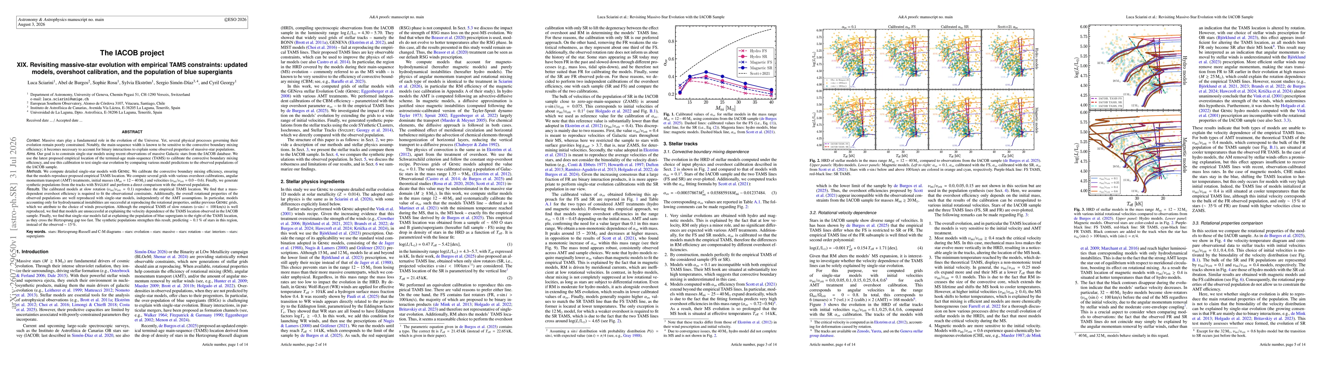 Thumbnail for The IACOB project XIX. Revisiting massive-star evolution with empirical TAMS constraints: updated models, overshoot calibration, and the population of blue supergiants