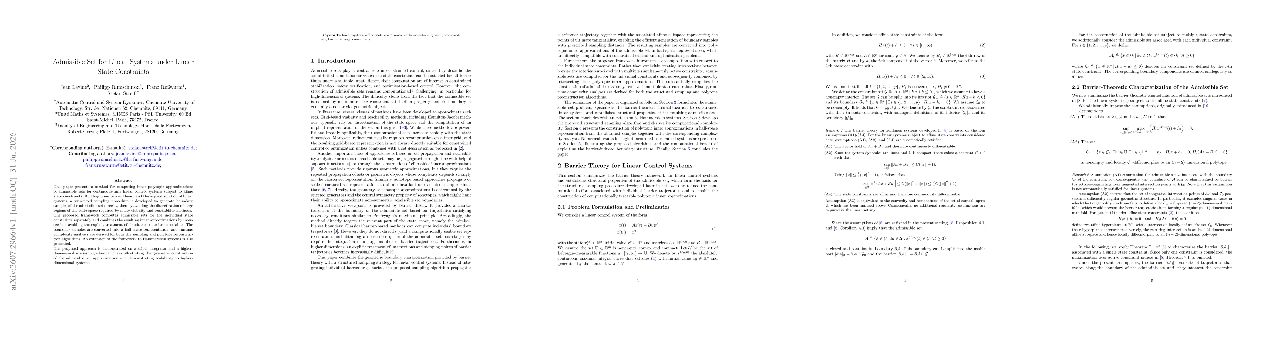 Thumbnail for Admissible Set for Linear Systems under Linear State Constraints