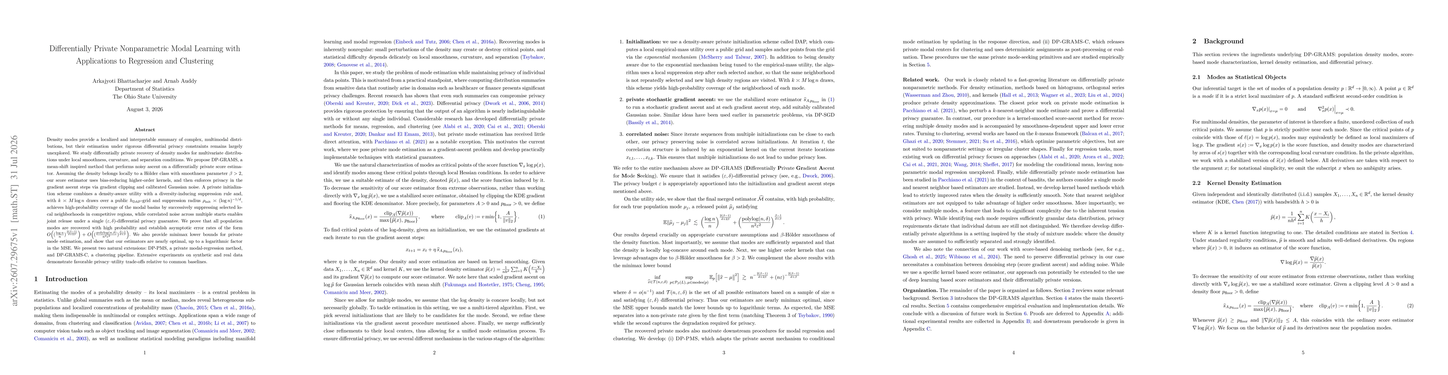 Thumbnail for Differentially Private Nonparametric Modal Learning with Applications to Regression and Clustering