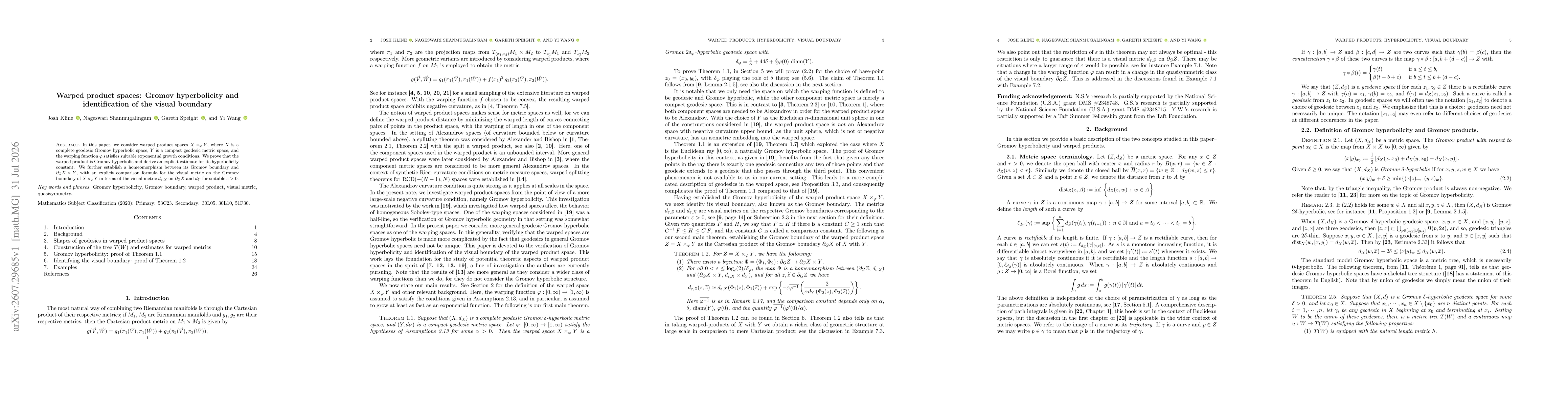 Thumbnail for Warped product spaces: Gromov hyperbolicity and identification of the visual boundary