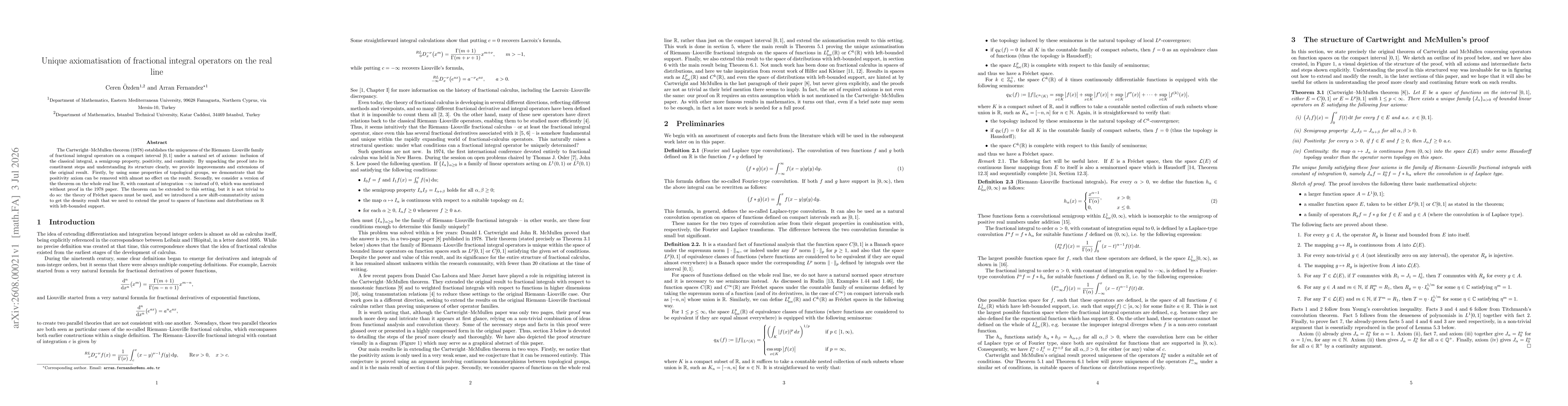 Thumbnail for Unique axiomatisation of fractional integral operators on the real line