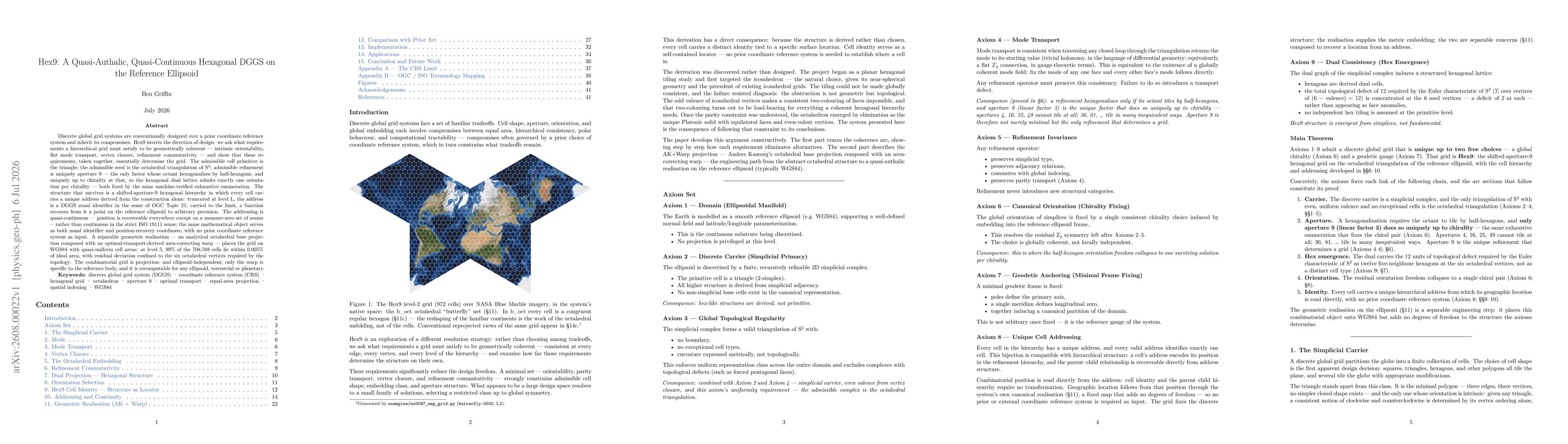 Thumbnail for Hex9: A Quasi-Authalic, Quasi-Continuous Hexagonal DGGS on the Reference Ellipsoid
