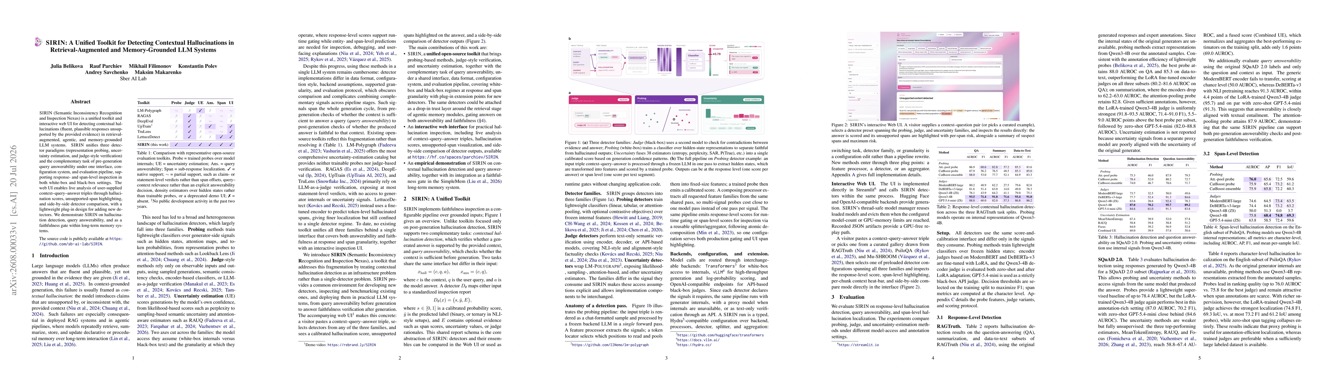 Thumbnail for SIRIN: A Unified Toolkit for Detecting Contextual Hallucinations in Retrieval-Augmented and Memory-Grounded LLM Systems
