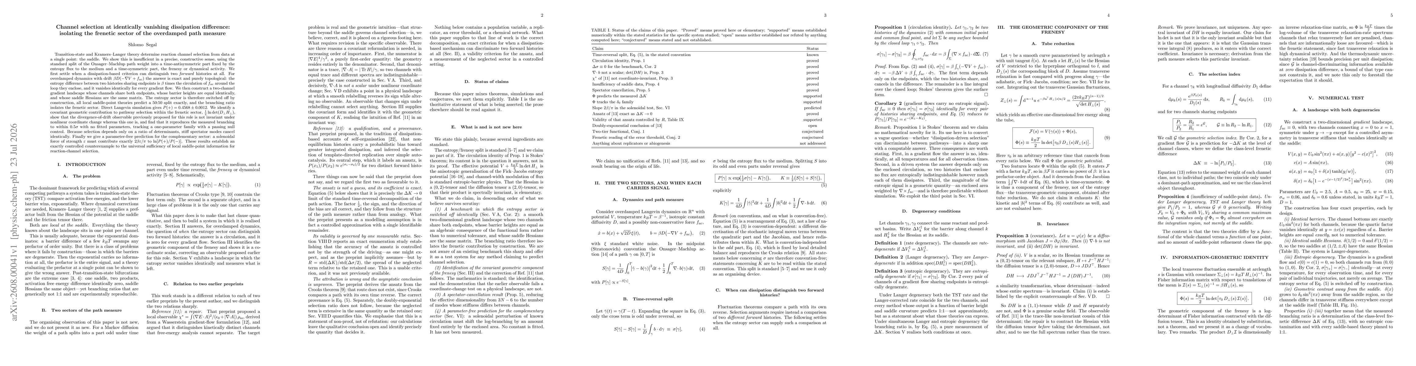 Thumbnail for Channel selection at identically vanishing dissipation difference: isolating the frenetic sector of the overdamped path measure