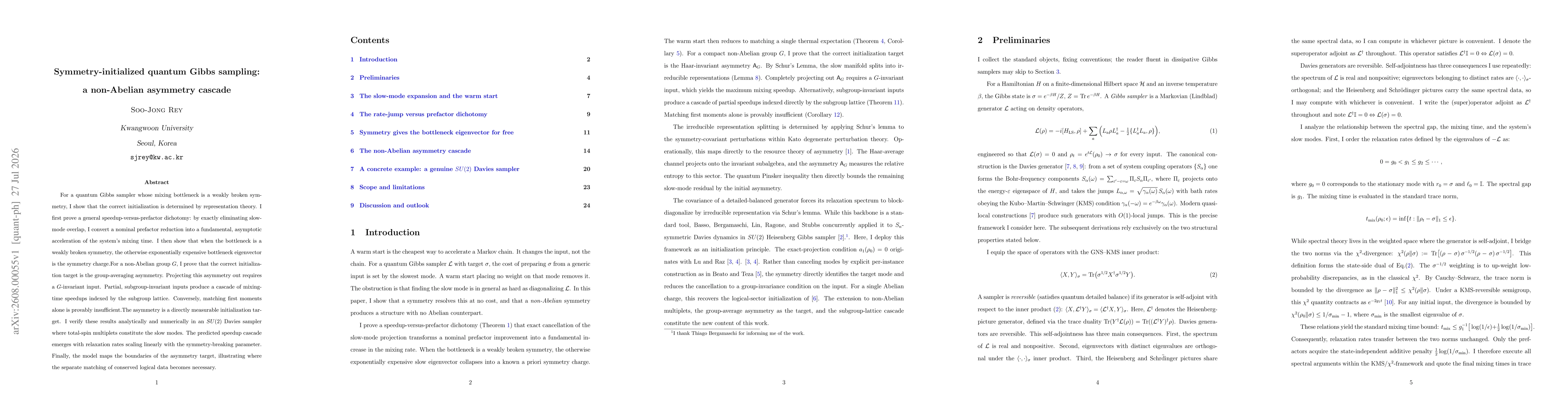 Thumbnail for Symmetry-initialized quantum Gibbs sampling: a non-Abelian asymmetry cascade