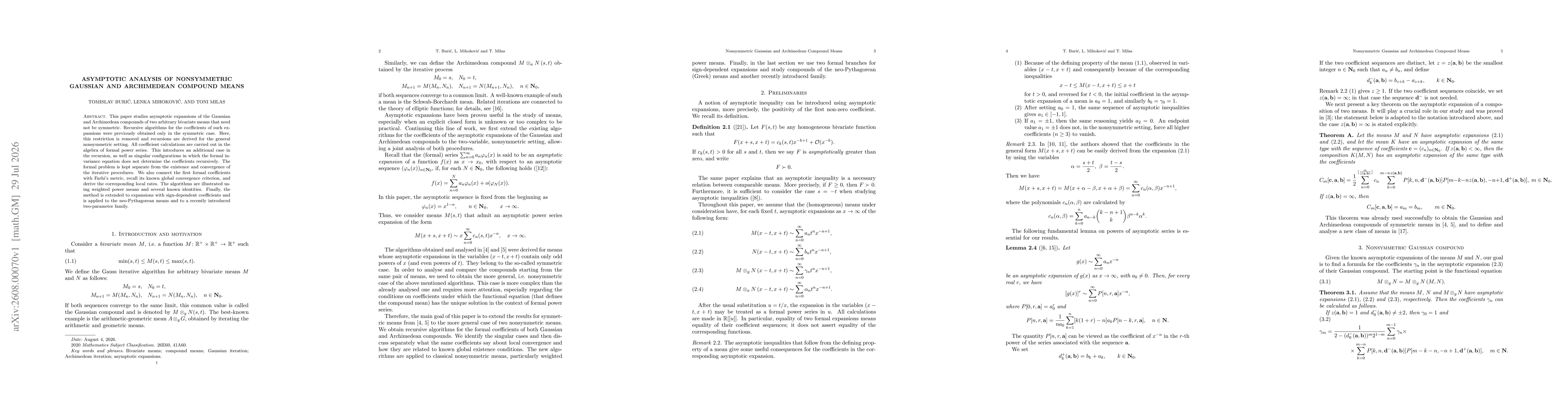 Thumbnail for Asymptotic Analysis of Nonsymmetric Gaussian and Archimedean Compound Means