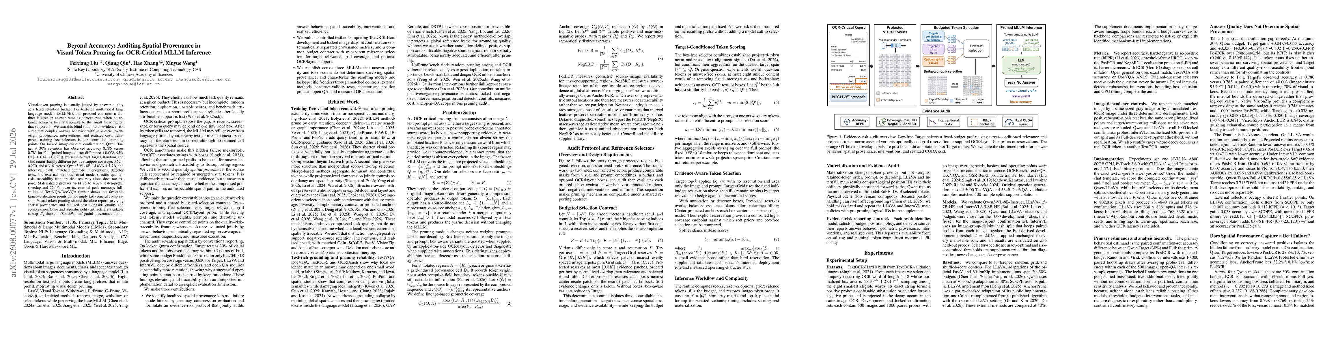 Thumbnail for Beyond Accuracy: Auditing Spatial Provenance in Visual Token Pruning for OCR-Critical MLLM Inference