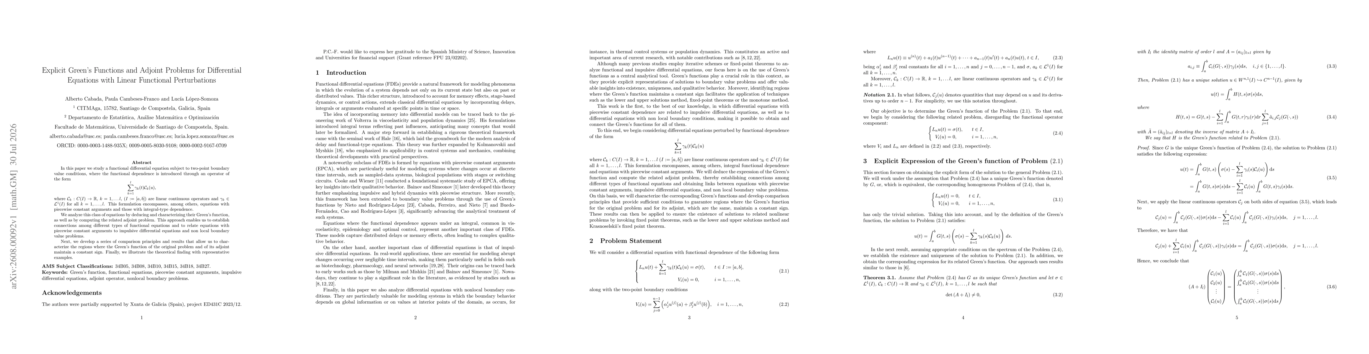 Thumbnail for Explicit Green's Functions and Adjoint Problems for Differential Equations with Linear Functional Perturbations