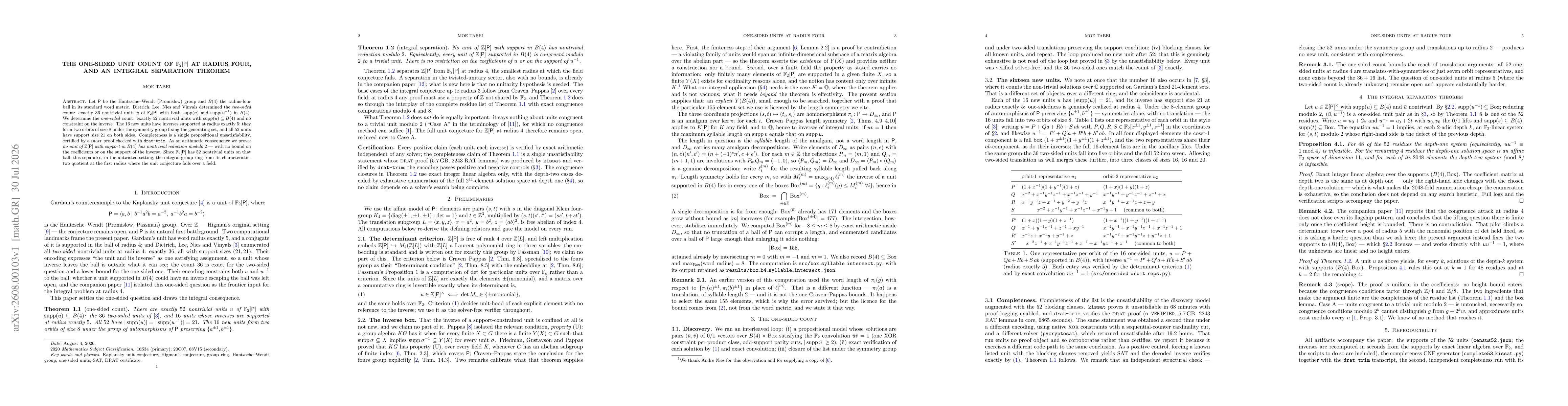 Thumbnail for The one-sided unit count of F_2[P] at radius four, and an integral separation theorem