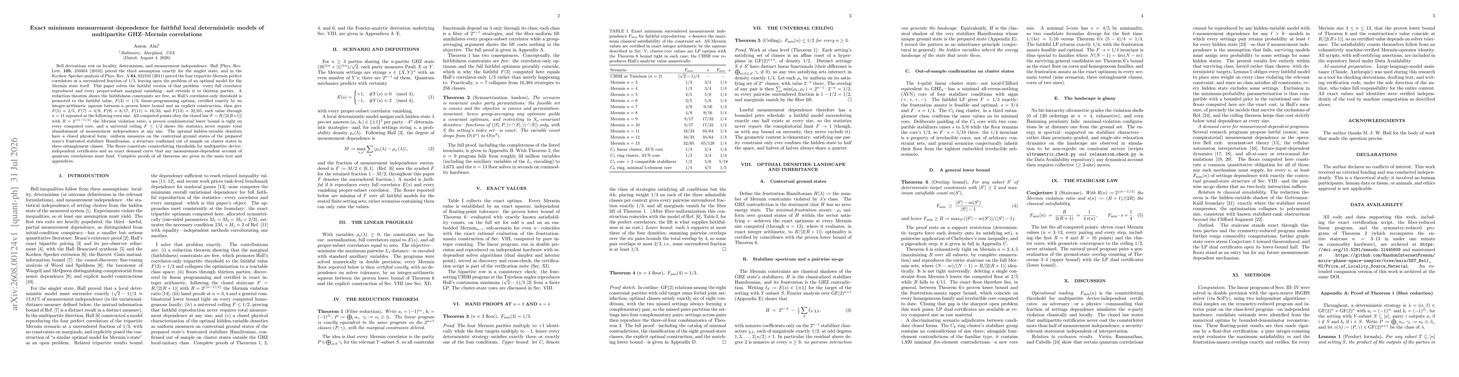 Thumbnail for Exact minimum measurement dependence for faithful local deterministic models of multipartite GHZ-Mermin correlations