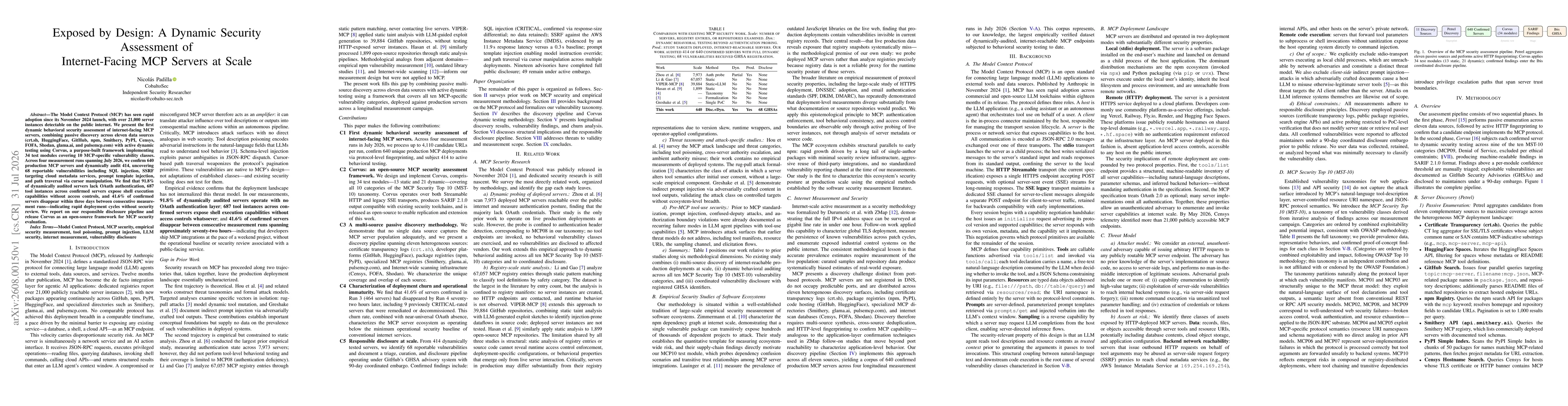 Thumbnail for Exposed by Design: A Dynamic Security Assessment of Internet-Facing MCP Servers at Scale