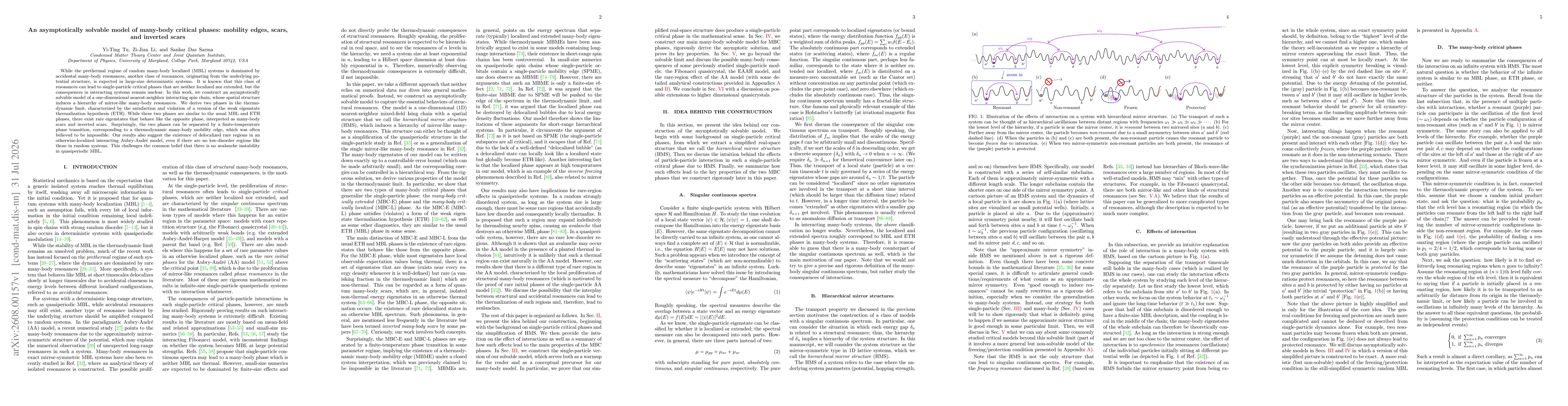 Thumbnail for An asymptotically solvable model of many-body critical phases: mobility edges, scars, and inverted scars