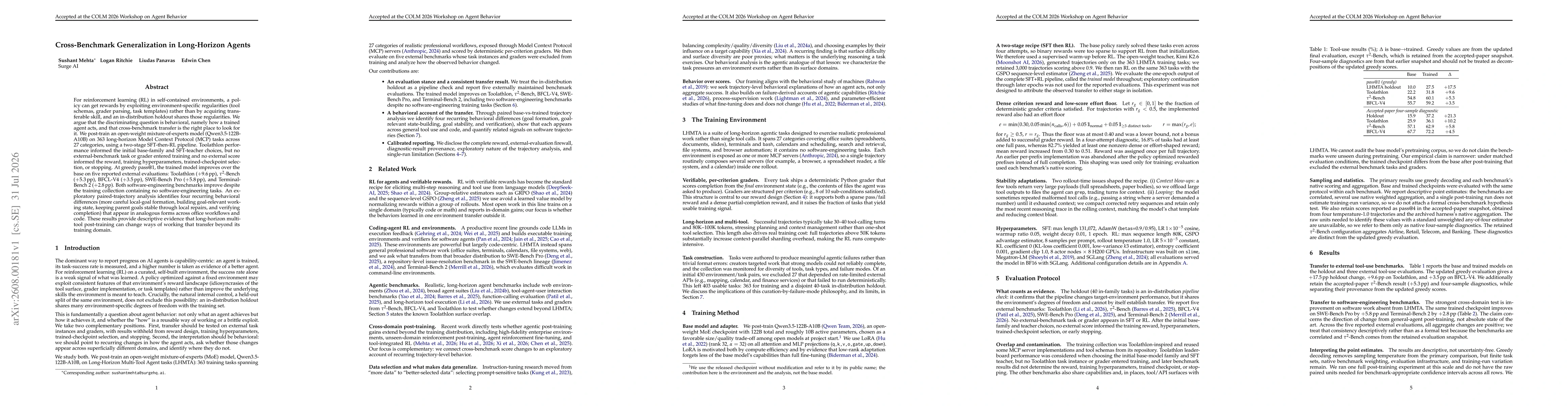 Thumbnail for Cross-Benchmark Generalization in Long-Horizon Agents