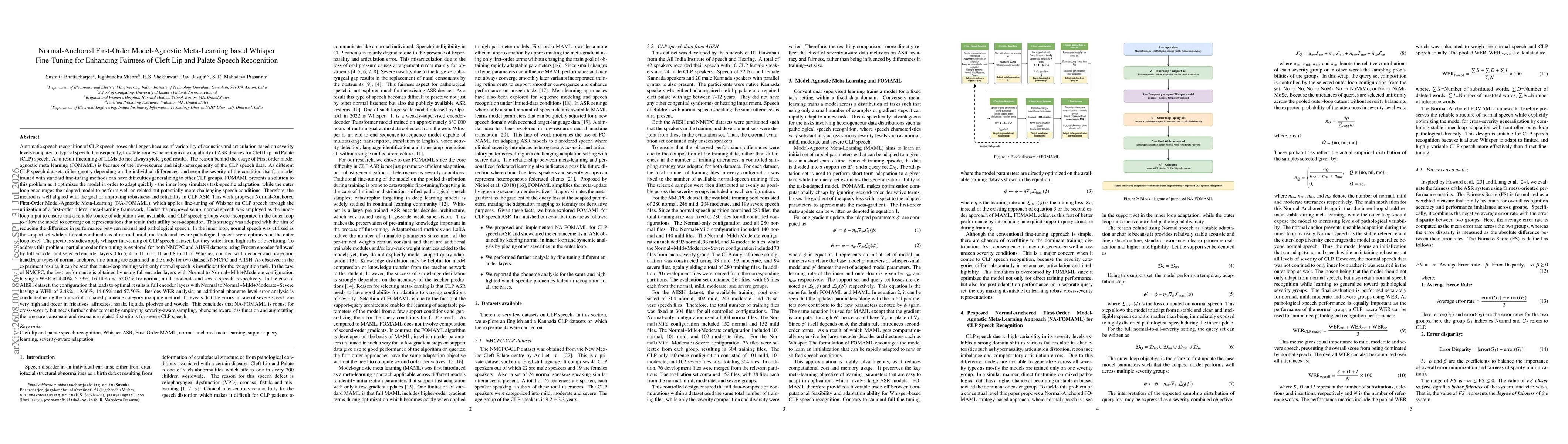Thumbnail for Normal-Anchored First-Order Model-Agnostic Meta-Learning based Whisper Fine-Tuning for Enhancing Fairness of Cleft Lip and Palate Speech Recognition