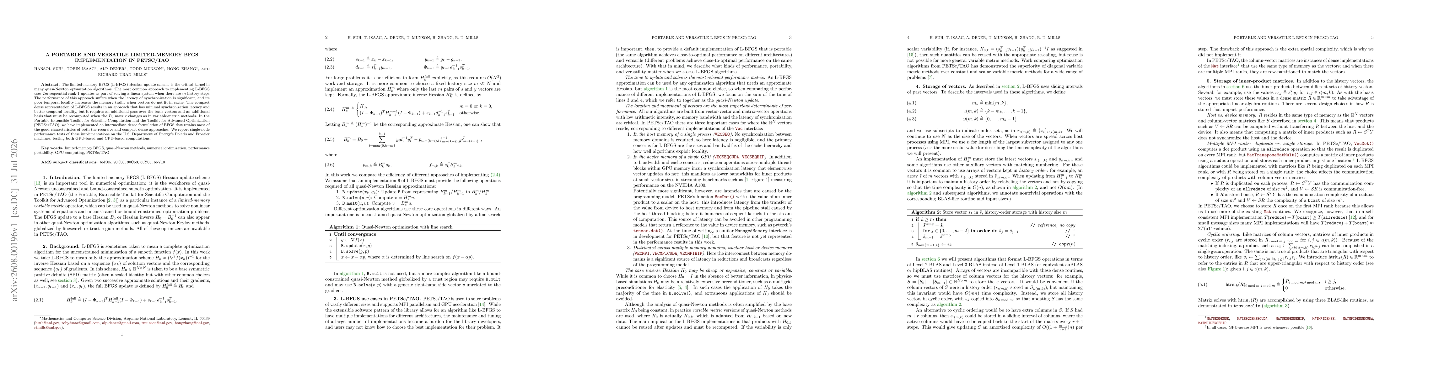 Thumbnail for A Portable and Versatile Limited-Memory BFGS Implementation in PETSc/TAO