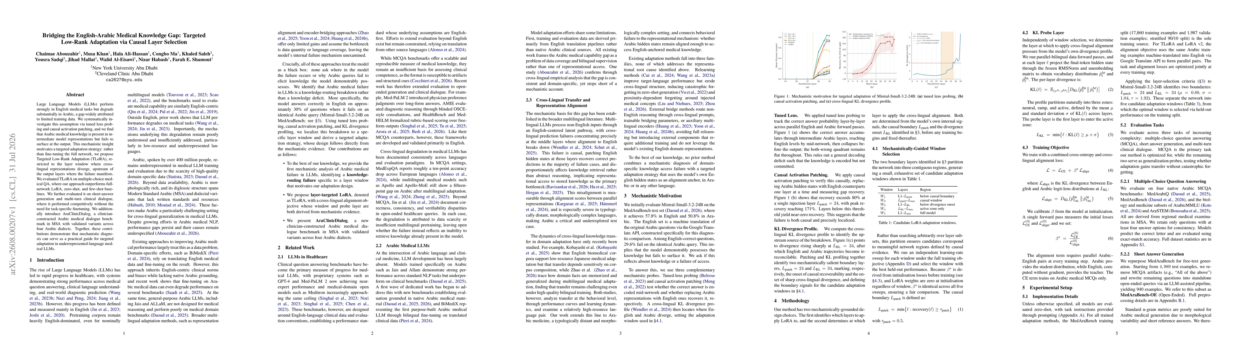 Thumbnail for Bridging the English-Arabic Medical Knowledge Gap: Targeted Low-Rank Adaptation via Causal Layer Selection
