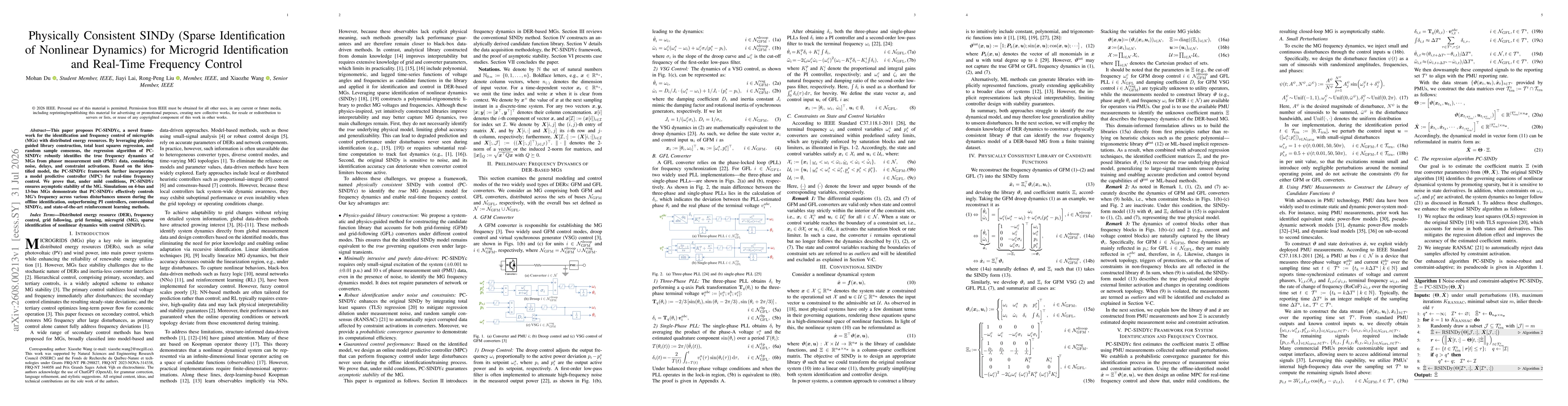 Thumbnail for Physically Consistent SINDy (Sparse Identification of Nonlinear Dynamics) for Microgrid Identification and Real-Time Frequency Control