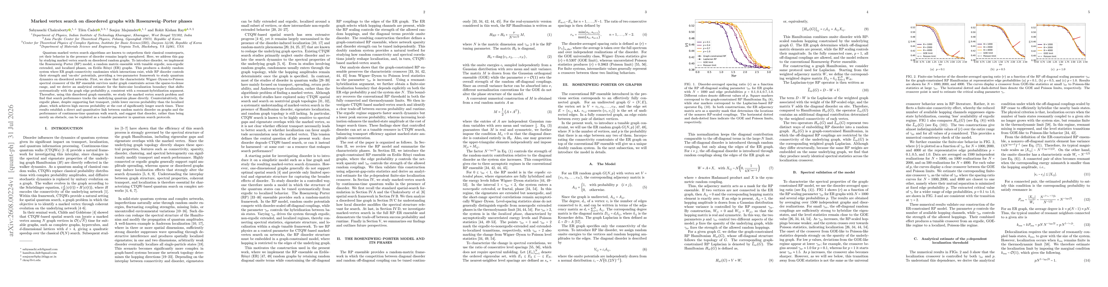 Thumbnail for Marked vertex search on disordered graphs with Rosenzweig-Porter phases