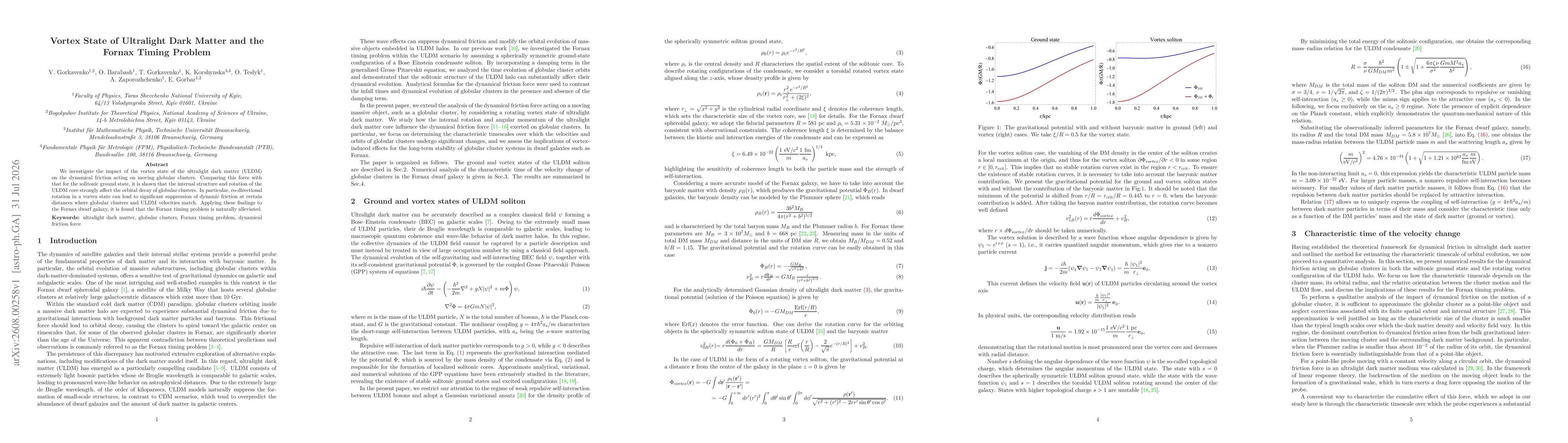 Thumbnail for Vortex State of Ultralight Dark Matter and the Fornax Timing Problem